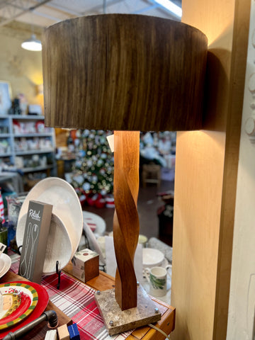 Wooden Lamp with Metal Shade