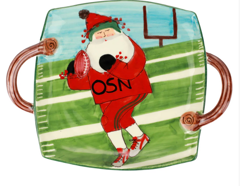 Old St. Nick Football Handled Square Platter