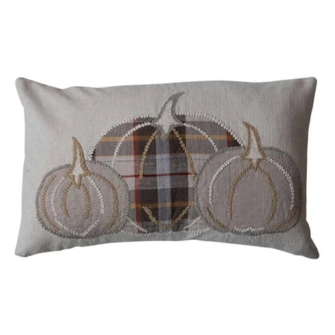 Lumbar Pillow with Appliqué Pumpkins & Chambray Back