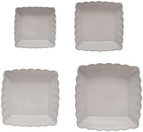 Square Stoneware Serving Dishes with Scalloped Edge - Set 4