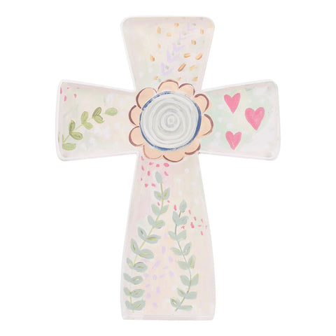 GLORY HAUS Flower and Hearts Standing Acrylic Cross