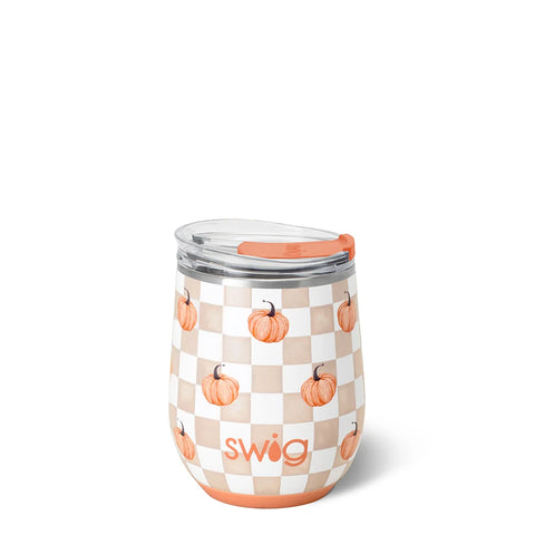 SWIG Pumpkin Check Stemless Wine Cup 12oz