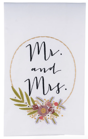 GLORY HAUS Flower Wreath Mr & Mrs Tea Towel