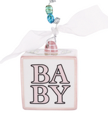 GLORY HAUS Pink Baby's 1st Christmas Block Ornament