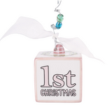 GLORY HAUS Pink Baby's 1st Christmas Block Ornament