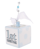GLORY HAUS Blue Baby's 1st Christmas Block Ornament