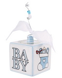 GLORY HAUS Blue Baby's 1st Christmas Block Ornament