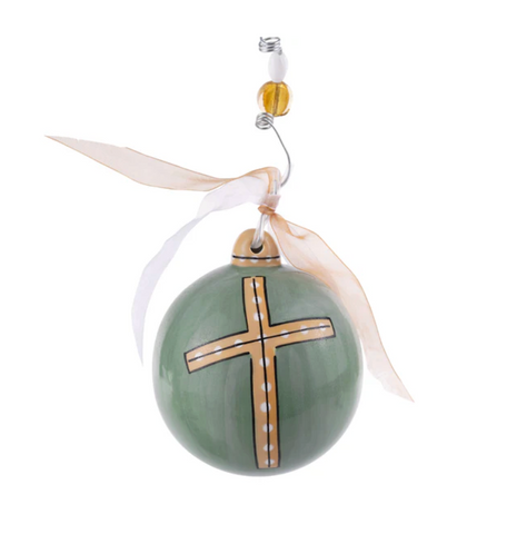 GLORY HAUS Green Cross Ball Ornament
