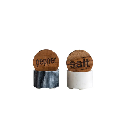 Round Marble Salt & Pepper with Wood Lid