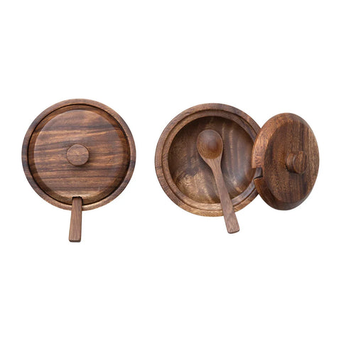 Acacia Wood Condiment Bowl with Lid and Spoon