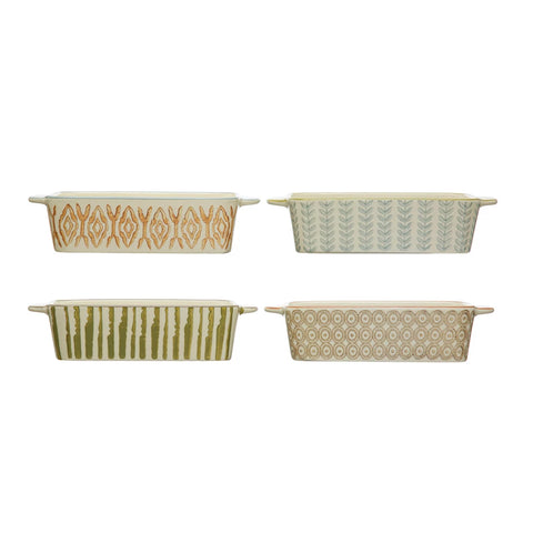 Hand- Stamped Stoneware Baker with Pattern 4 styles