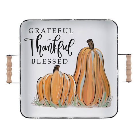 GLORY HAUS Thankful Grateful Pumpkin Enamel Tray